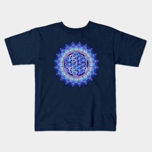 Flower Of Life Blue Violet Colored Stars Heaven Kids T-Shirt